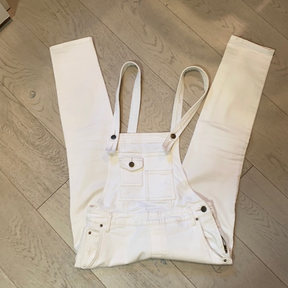 White jean overalls